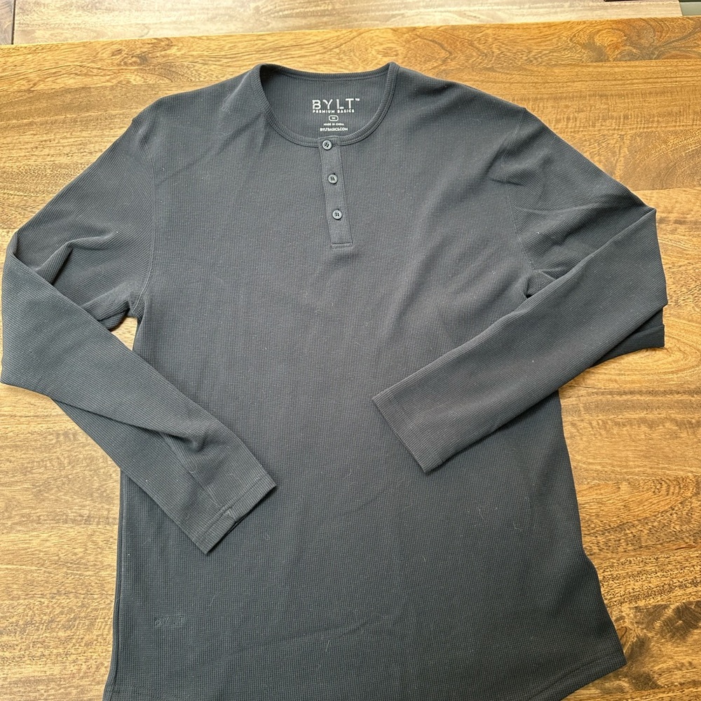 Men's Black Long Sleeve Henley Shirt